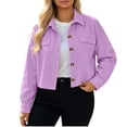 thumbnail image 1 of Sevevn Women Lapel Collar Corduroy Cropped Shacket Button Down Long Sleeve Jacket Dual Chest Pockets Casual Outerwear, 1 of 9