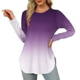 thumbnail image 1 of Sevevn Women Loose Round Neck Long Sleeved Gradient Color T-shirt Top White L Christmas Gift, 1 of 7