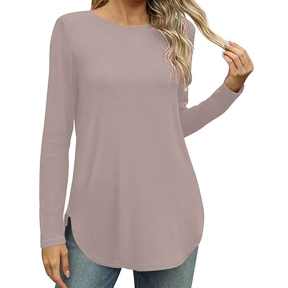 Sevevn Women Loose Round Neck Long Sleeved Printed T-shirt Top Gray S Summer Clearance