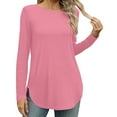thumbnail image 1 of Sevevn Women Loose Round Neck Long Sleeved Printed T-shirt Top Pink XL Deal of the Week, 1 of 6