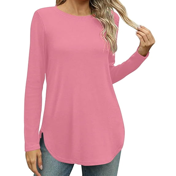 Sevevn Women Loose Round Neck Long Sleeved Printed T-shirt Top Pink XL Deal of the Week