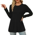 thumbnail image 1 of Sevevn Women Loose Round Neck Long Sleeved Solid Color T-shirt Top Black S Christmas Deals, 1 of 4