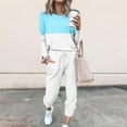 thumbnail image 1 of Sevevn Women Loose Two-piece Sets Solid Long Sleeve Tops Casual Pants Sweatsuit Light Blue XXXL Christmas Gift, 1 of 5