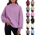 thumbnail image 1 of Sevevn Women Mock Neck Sweatshirt Long Sleeve Pullover Casual Loose Fit Fleece Tops Soft Comfy Fall Winter Warm Solid Color Blouse Purple L, 1 of 9