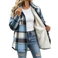 thumbnail image 1 of Sevevn Women Plaid Fleece‑Lined Shacket Jacket Button‑Down Sherpa Lined Flannel Shirt Coat with Chest Pocket Winter Outerwear Blue 2XL, 1 of 7