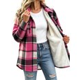 thumbnail image 1 of Sevevn Women Plaid Fleece‑Lined Shacket Jacket Button‑Down Sherpa Lined Flannel Shirt Coat with Chest Pocket Winter Outerwear Pink M, 1 of 7