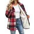 thumbnail image 1 of Sevevn Women Plaid Fleece‑Lined Shacket Jacket Button‑Down Sherpa Lined Flannel Shirt Coat with Chest Pocket Winter Outerwear Red 2XL, 1 of 7