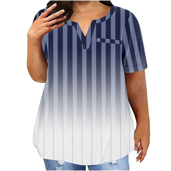 Sevevn Women Plus Size Tops V-Neck Blouse Casual Loose Short Sleeve Blouse Navy XXXXXL Savings Up to 30% Off