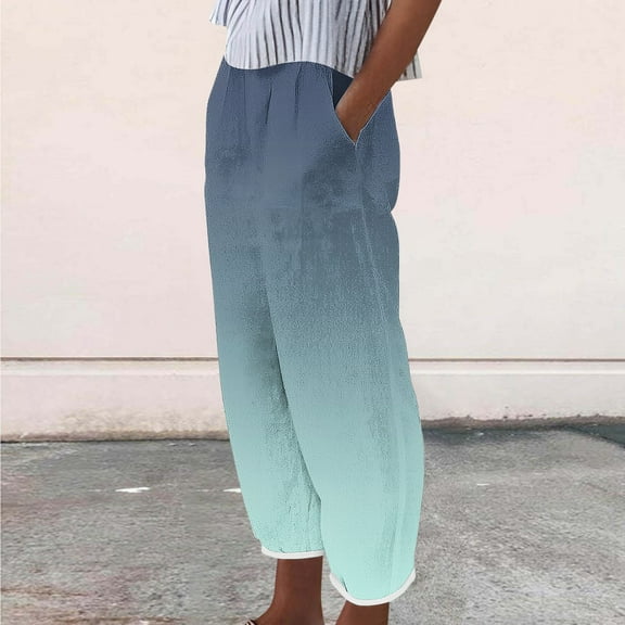 Sevevn Women Pocket Fashion Elastic Waist Printed Casual Full Length Pants Green M Rollbacks