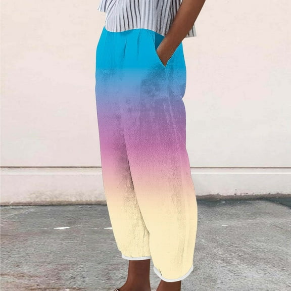 Sevevn Women Pocket Fashion Elastic Waist Printed Casual Full Length Pants Purple XL Deal of the Week