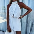 thumbnail image 1 of Sevevn Women Round Neck Sleeveless Lrregular Overlapping Solid Color Jumpsuits White XL Early Access Deals, 1 of 6