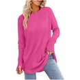 thumbnail image 1 of Sevevn Women'S Casual Solid Color Round Neck Long Sleeved Tops Hot Pink L Christmas Gift, 1 of 6