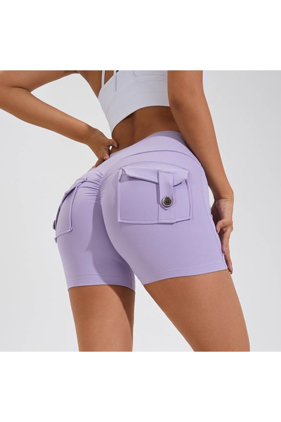Women'S Solid Color Cargo Pocket Hip Lift Fitness High Waist Stretch Exercise Yoga Pants yoga shorts for women plus size
