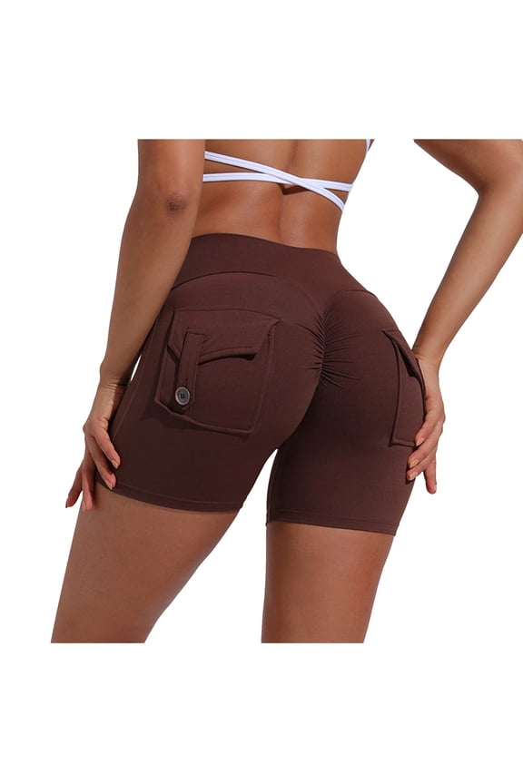 Women'S Solid Color Cargo Pocket Hip Lift Fitness High Waist Stretch Exercise Yoga Pants