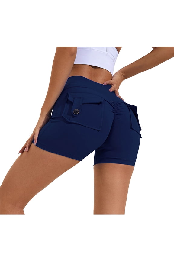 Women'S Solid Color Cargo Pocket Hip Lift Fitness High Waist Stretch Exercise Yoga Pants