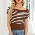 thumbnail image 1 of Sevevn Women Sexy Boat Neck Off Shoulder Sweater,Short Cap Sleeve Striped Knit Crop Top,Spring Summer Trendy Casual Outfit, 1 of 9