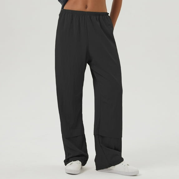 Sevevn Women Solid Color Casual Loose Pocket High-waist Ankle Straight Leg Sports Work Pants Black M Summer Clearance