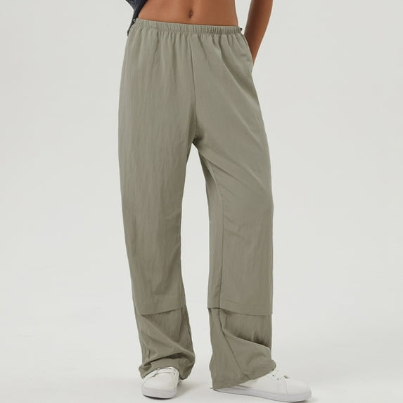 Sevevn Women Solid Color Casual Loose Pocket High-waist Ankle Straight Leg Sports Work Pants Khaki S Gift for Girls
