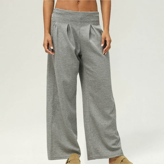 Sevevn Women Solid Color Casual Loose Wide Leg I-Shaped Waist Sports Pants Gray M Holiday Gift Finder