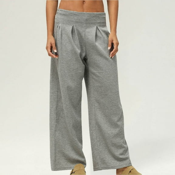 Sevevn Women Solid Color Casual Loose Wide Leg I-Shaped Waist Sports Pants Gray M Holiday Gift Finder