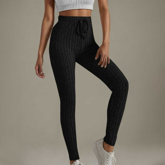 Sevevn Women Solid Color Elastic Waist Casual Pants Black XL Family Gifts