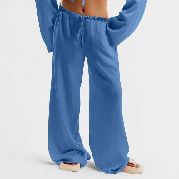 Sevevn Women Solid Color Elastic Waist Sports Casual Pants Blue XXL Deal of the Week