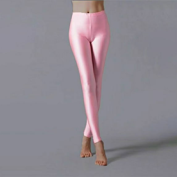 Sevevn Women Solid Color Glossy Cloth Printed Drawstring Side Pockets Sports And Casual Wearing Leggings Outside Pants Pink S Gift for Adults