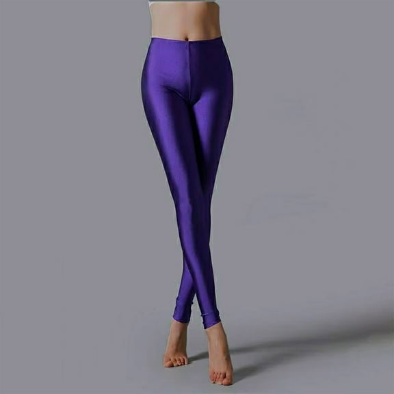 Sevevn Women Solid Color Glossy Cloth Printed Drawstring Side Pockets Sports And Casual Wearing Leggings Outside Pants Purple M Gift for Girls
