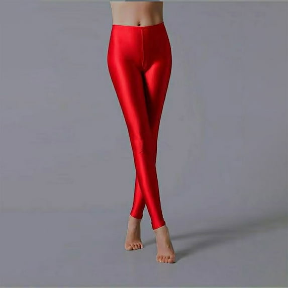 Sevevn Women Solid Color Glossy Cloth Printed Drawstring Side Pockets Sports And Casual Wearing Leggings Outside Pants Red M Great Gifts for Less