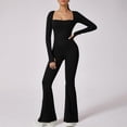 thumbnail image 1 of Sevevn Women Solid Color Neck Long Sleeved Waist Cinching Sports Jumpsuit Flared Pants Black XL Deal of the Week, 1 of 8