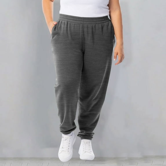Sevevn Women Solid Color Plus Size Elastic Waistband With Side Pockets Sports Ankle Pants Gray XXXL Clearance Sales Online Deals