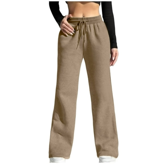 Sevevn Women Solid Color Threaded Elastic Waistband Pocket Straight Tube Sports And Casual Sweatpants Pants Long Pants