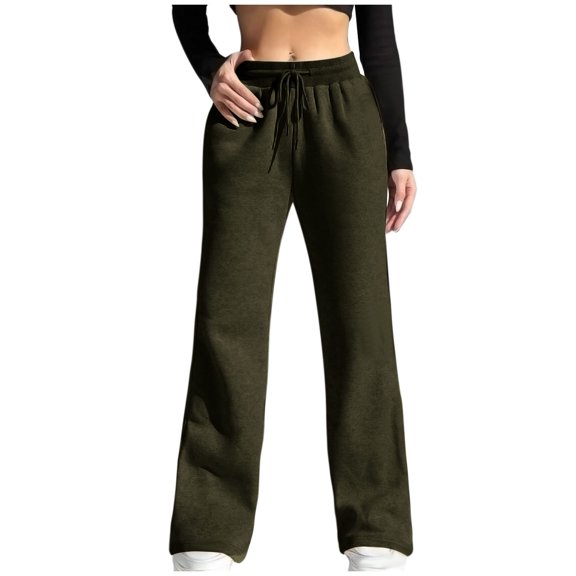 Sevevn Women Solid Color Threaded Elastic Waistband Pocket Straight Tube Sports And Casual Sweatpants Pants Long Pants
