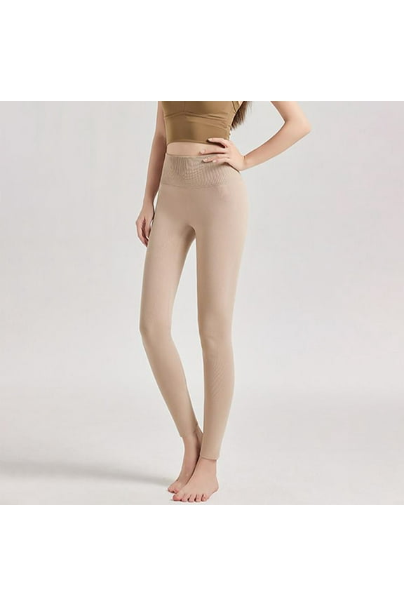 Women Solid Color Underwear And Winter Warm Knit Breathable Slim Cotton Wool Base Pants Beige L Christmas Gift