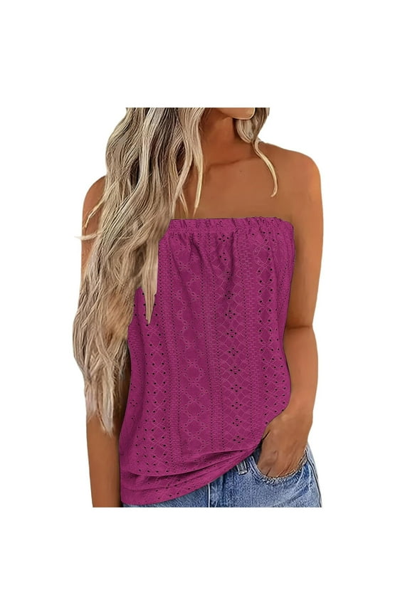 Women Strapless Bandeau Tank Summer Casual Sleeveless Shirt Blouse Tanks Tops Comfortable Summer Wear