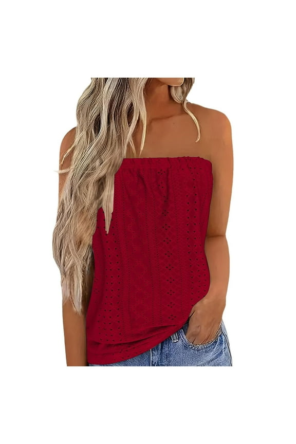 Women Strapless Bandeau Tank Summer Casual Sleeveless Shirt Blouse Tanks Tops Comfortable Summer Wear