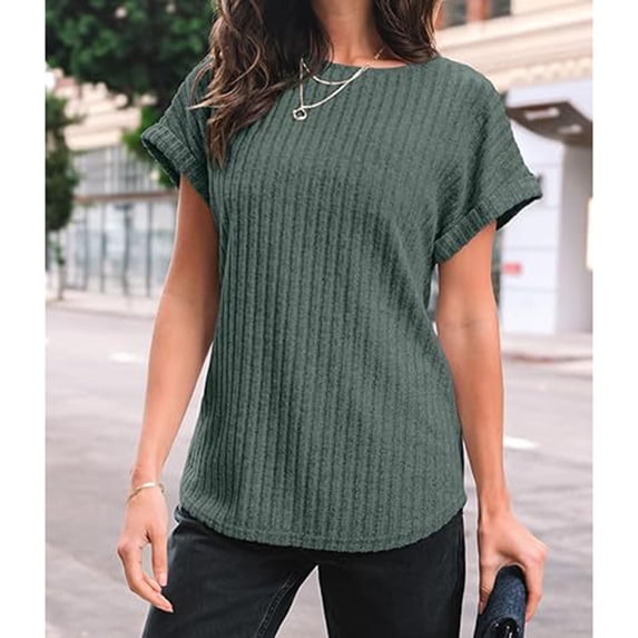 Sevevn Women Textured Shirts Fall Sweaters Loose Fit Short Sleeve Tunic Tops 2026 Dressy Casual Business Blouse