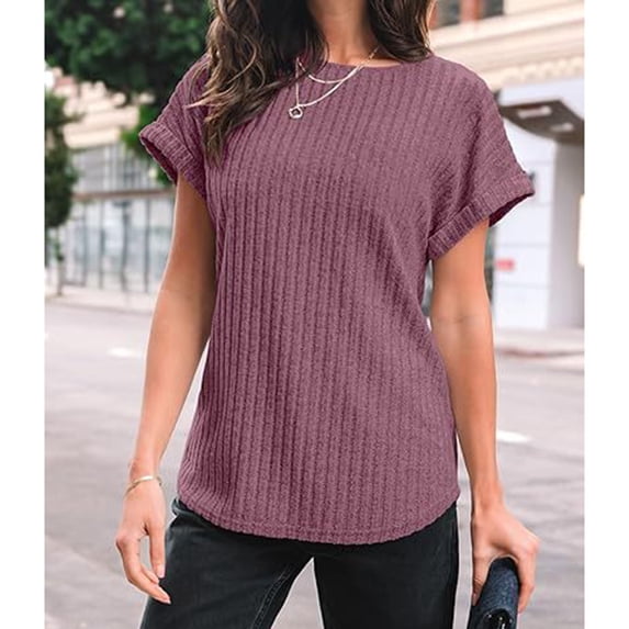Sevevn Women Textured Shirts Fall Sweaters Loose Fit Short Sleeve Tunic Tops 2026 Dressy Casual Business Blouse