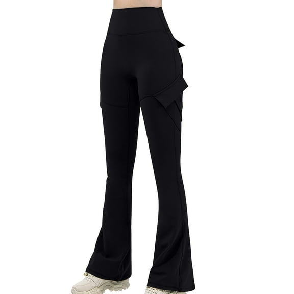 Sevevn Women Workout Flare Leggings with Pockets Hidden Scrunch High Waisted Cargo Gym Yoga No Front Seam Leggings