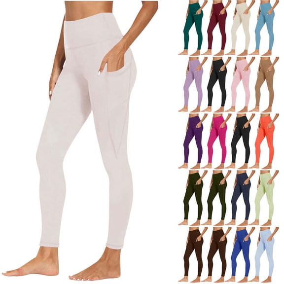 Sevevn Women Workout Out Pocket Leggings Fitness Sports Running Yoga Athletic Pants Beige XXL