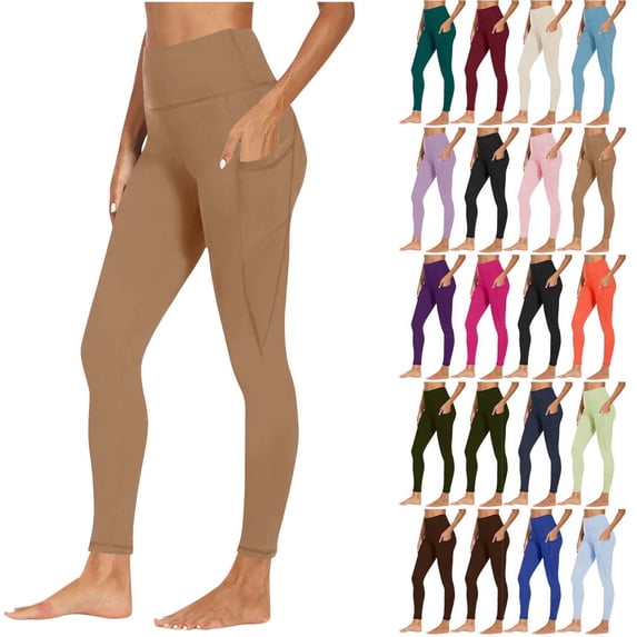 Sevevn Women Workout Out Pocket Leggings Fitness Sports Running Yoga Athletic Pants Brown XL