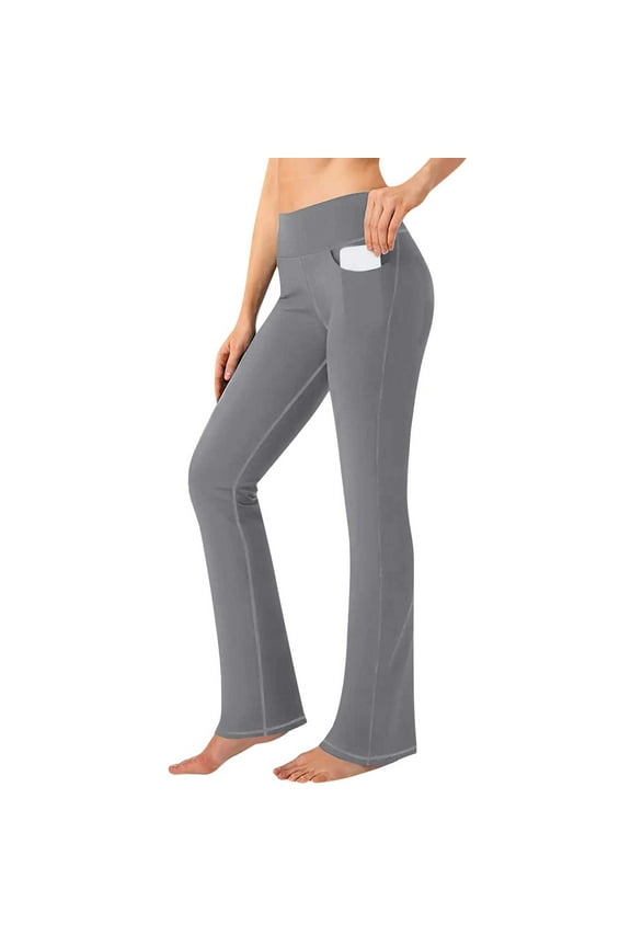 Women Workout Out Pocket Leggings Fitness Sports Running Yoga Athletic Pants Flared Pants Great Gifts for Less Gray XL