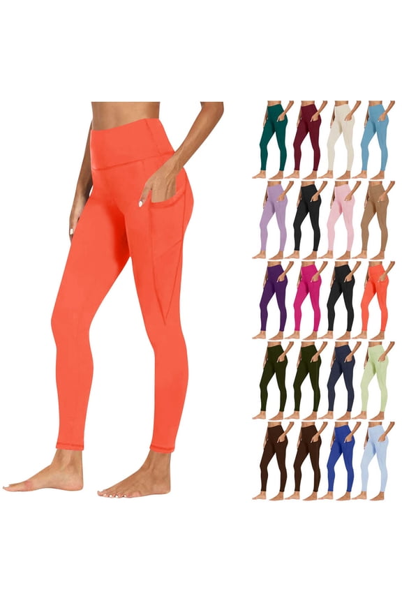 Women Workout Out Pocket Leggings Fitness Sports Running Yoga Athletic Pants Orange XXL