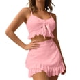 thumbnail image 1 of Sevevn Women's 2 Piece Eyelet Ruffle Bikini Set Tie Front Crop Top with Skirt Cover Up Pink M, 1 of 5