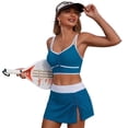 thumbnail image 1 of Sevevn Women's 2 Piece High Waist Skirt Bikini Set Ruched Crop Top Bathing Suit Blue M, 1 of 5