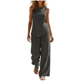 thumbnail image 1 of Sevevn Women's 2-Piece Linen-Look Outfit Sleeveless Asymmetric Top and Wide Leg Pants Set Dark Gray 2XL, 1 of 7