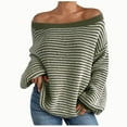 thumbnail image 1 of Sevevn Women's 2025 Fall Long Sleeve Sweaters Casual Loose Striped Off Shoulder Casual Oversized Knitted Sweater Pullovers, 1 of 4