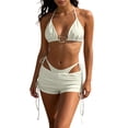 thumbnail image 1 of Sevevn Women's 3 Piece Textured Bikini Set with Sarong Ruffle Trim Triangle Swimsuit with Cover Up Skirt White XL, 1 of 8
