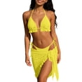 thumbnail image 1 of Sevevn Women's 3 Piece Textured Bikini Set with Sarong Ruffle Trim Triangle Swimsuit with Cover Up Skirt Yellow S, 1 of 6