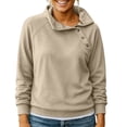 thumbnail image 1 of Sevevn Women's Asymmetric Button Cowl Neck Sweatshirt Raglan Long Sleeve Soft Pullover Casual Loose Fit Top Khaki XL, 1 of 5